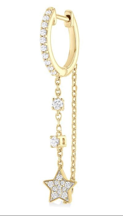 1/3 Ctw Star Round Cut Diamond Chain Dangler Hoop Earring in 10K Yellow Gold