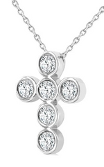 Load image into Gallery viewer, 1/2 Ctw Round Cut Diamond 6-Stone Bezel Set Cross Pendant With Chain in 14K White Gold