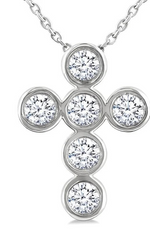 Load image into Gallery viewer, 1/2 Ctw Round Cut Diamond 6-Stone Bezel Set Cross Pendant With Chain in 14K White Gold
