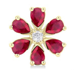 Load image into Gallery viewer, 4X3 MM Floral Blossom Pear Cut Ruby and 1/10 Ctw Round Cut Diamond Precious Stud Earring in 14K Yellow Gold
