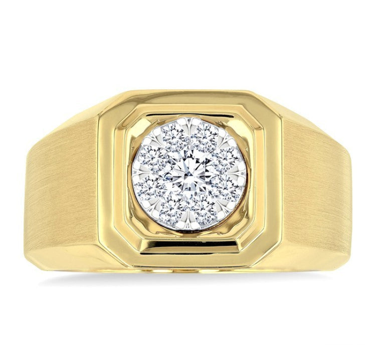1/2 Ctw Lovebright Two-Tone Round Cut Diamond Men's Ring in 10K Yellow and White Gold