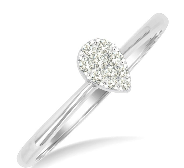 1/10 Ctw Lovebright Petite Pear Shape Round Cut Diamond Fashion Ring in 10K White Gold