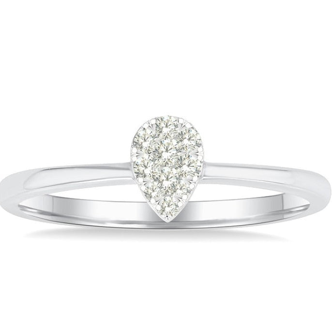 1/10 Ctw Lovebright Petite Pear Shape Round Cut Diamond Fashion Ring in 10K White Gold