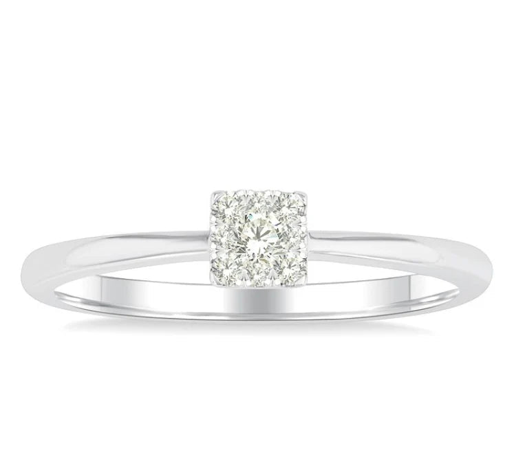1/10 Ctw Lovebright Petite Square Shape Round Cut Diamond Fashion Ring in 10K White Gold