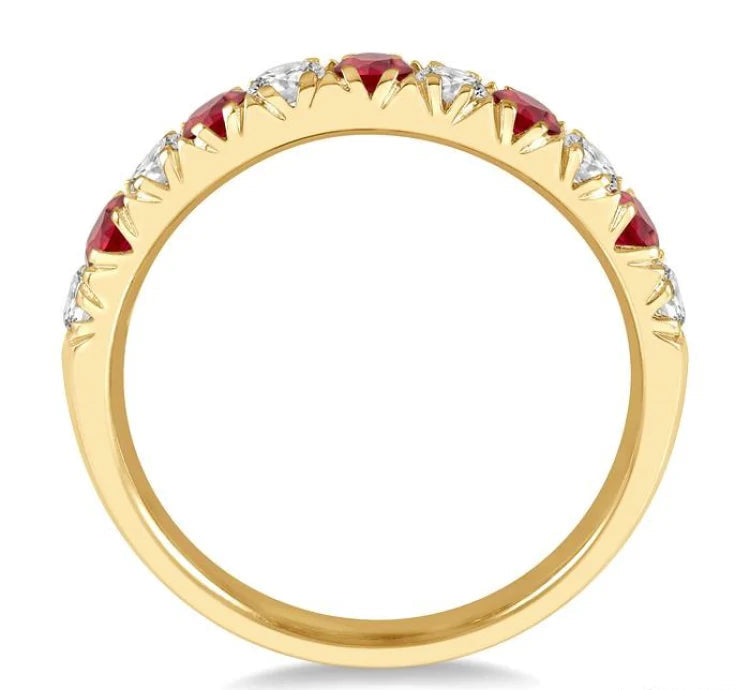 2.6 MM Ruby and 3/8 Ctw Round Cut Diamond Precious Wedding Band in 14K Yellow Gold