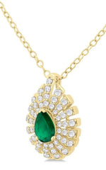 Load image into Gallery viewer, 1/3 Ctw Starburst 6X4MM Pear Cut Emerald and Round Cut Diamond Precious Pendant With Chain in 14K Yellow Gold