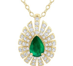 Load image into Gallery viewer, 1/3 Ctw Starburst 6X4MM Pear Cut Emerald and Round Cut Diamond Precious Pendant With Chain in 14K Yellow Gold