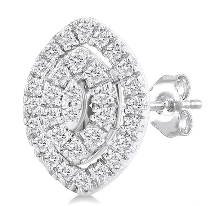 1/5 Ctw Double Halo Marquise Shape Petite Round Cut Diamond Fashion Stud Earring in 10K White Gold