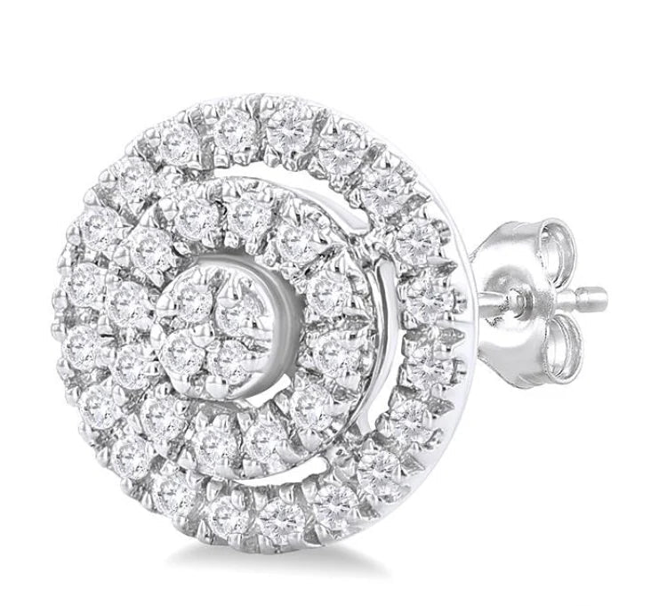 1/5 Ctw Double Halo Round Shape Petite Round Cut Diamond Fashion Stud Earring in 10K White Gold