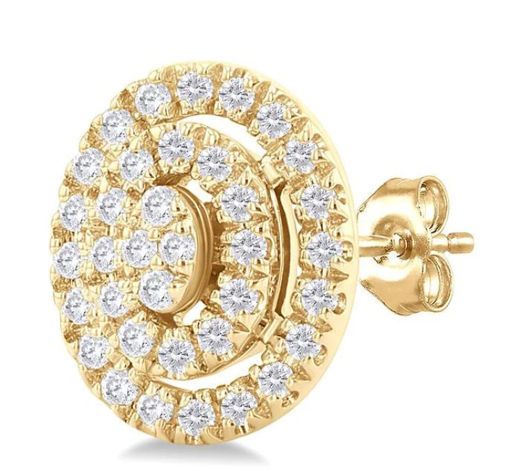 1/5 Ctw Double Halo Oval Shape Petite Round Cut Diamond Fashion Stud Earring in 10K Yellow Gold