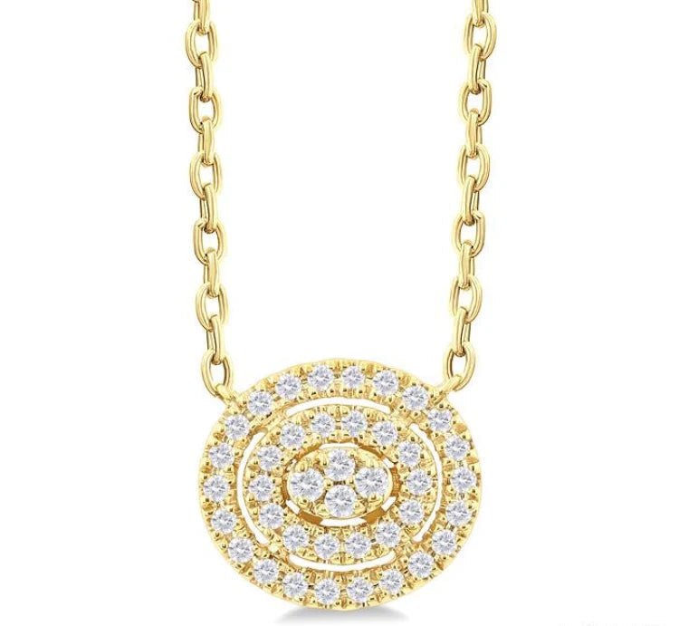 1/6 Ctw Double Halo Oval Shape Petite Round Cut Diamond Fashion Pendant With Chain in 10K Yellow Gold