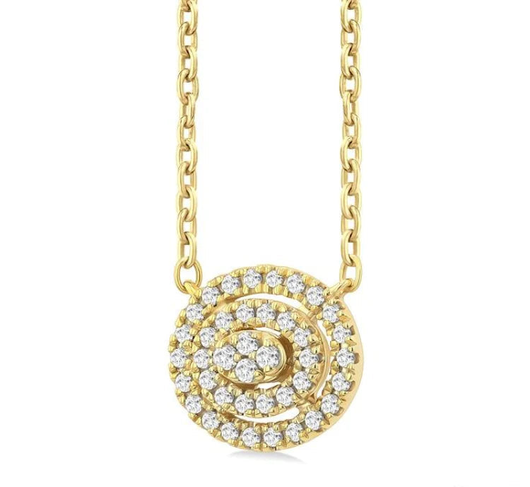 1/6 Ctw Double Halo Oval Shape Petite Round Cut Diamond Fashion Pendant With Chain in 10K Yellow Gold