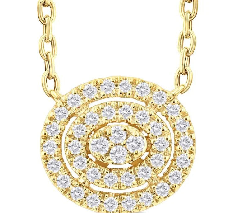 1/6 Ctw Double Halo Oval Shape Petite Round Cut Diamond Fashion Pendant With Chain in 10K Yellow Gold