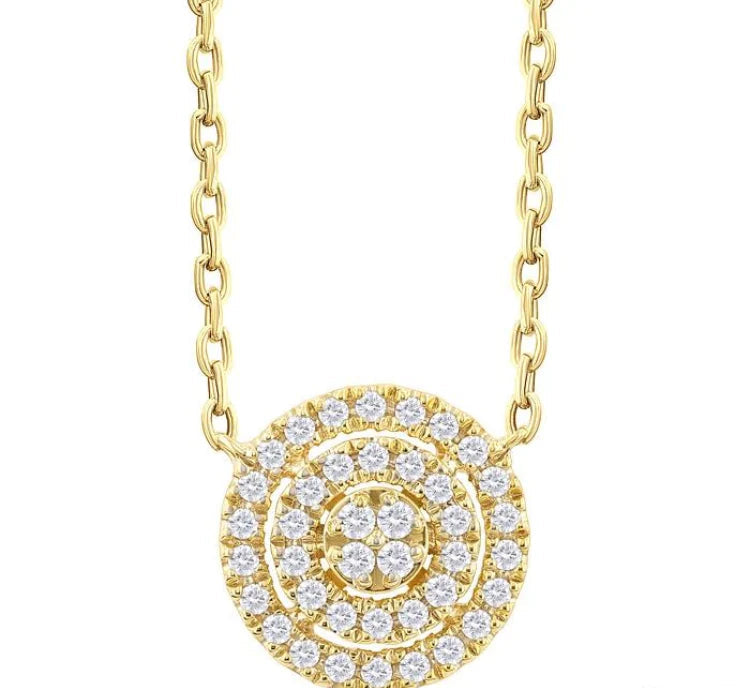 1/6 Ctw Double Halo Round Shape Petite Round Cut Diamond Fashion Pendant With Chain in 10K Yellow Gold