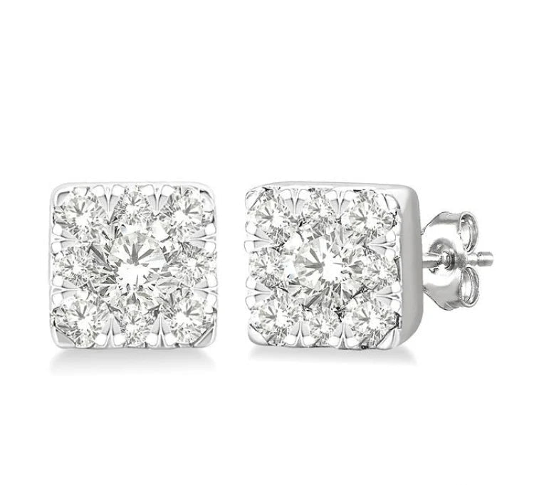 1/6 Ctw Lovebright Petite Square Shape Round Cut Diamond Fashion Stud Earring in 10K White Gold