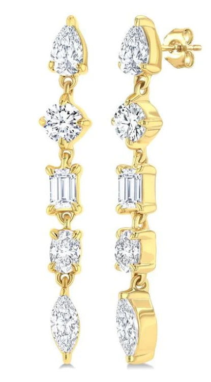 1 Ctw Mixed Diamond Cut Fashion Earring in 14K Yellow Gold