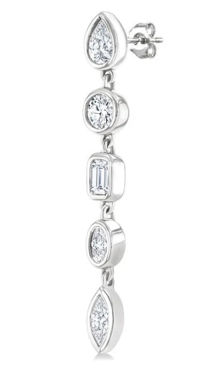1 Ctw Bezel Set Mixed Diamond Cut Fashion Earring in 14K White Gold