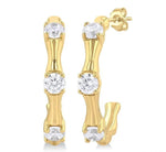Load image into Gallery viewer, 1/8 Ctw Petite Bamboo Shoot Inspired Round Cut Diamond Fashion Half Hoop Earring in 10K Yellow Gold