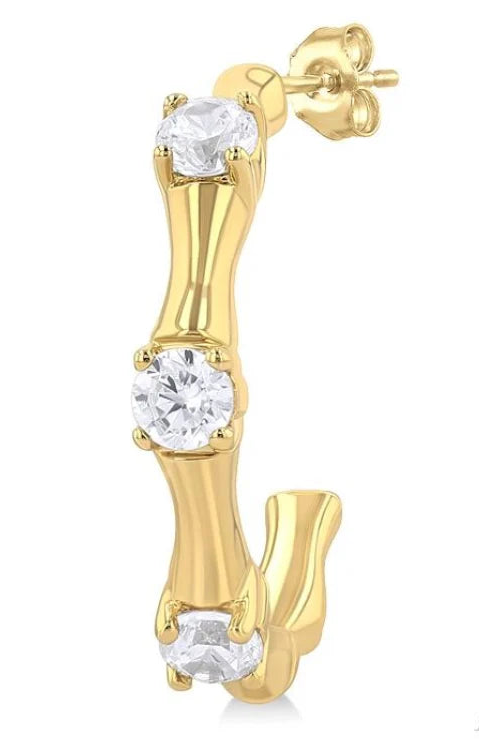1/8 Ctw Petite Bamboo Shoot Inspired Round Cut Diamond Fashion Half Hoop Earring in 10K Yellow Gold