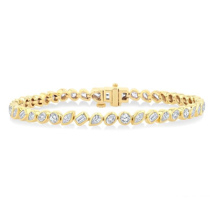 4 Ctw Mixed Diamond Cut Fashion Tennis Bracelet in 14K Yellow Gold