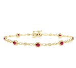 Load image into Gallery viewer, 4X3 MM Pear Cut Ruby and 1/20 Ctw Round Cut Diamond Precious Fashion Bracelet in 10K Yellow Gold