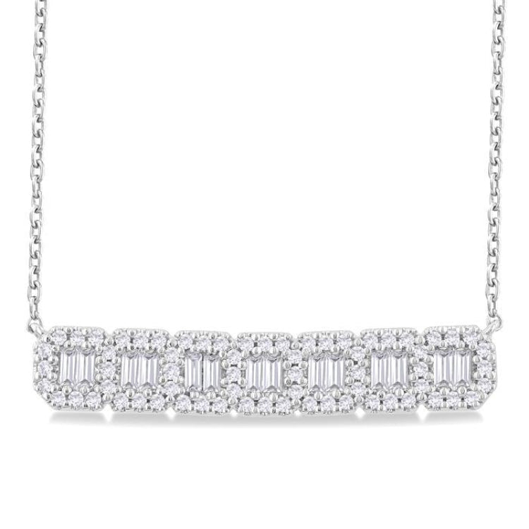 1/2 Ctw Interlocked Octagonal Shape Motif Fusion Baguette and Round Cut Diamond Necklace in 14K White Gold
