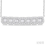 1/2 Ctw Interlocked Octagonal Shape Motif Fusion Baguette and Round Cut Diamond Necklace in 14K White Gold