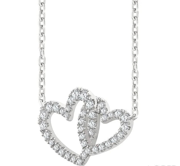 1/4 Ctw Interlocked Heart Round Cut Diamond Fashion Pendant With Chain in 10K White Gold
