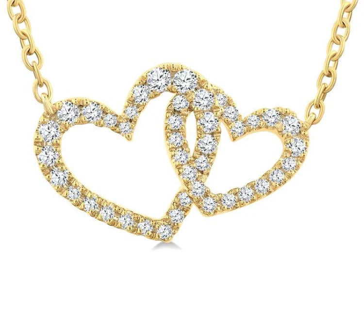 1/4 Ctw Interlocked Heart Round Cut Diamond Fashion Pendant With Chain in 10K Yellow Gold