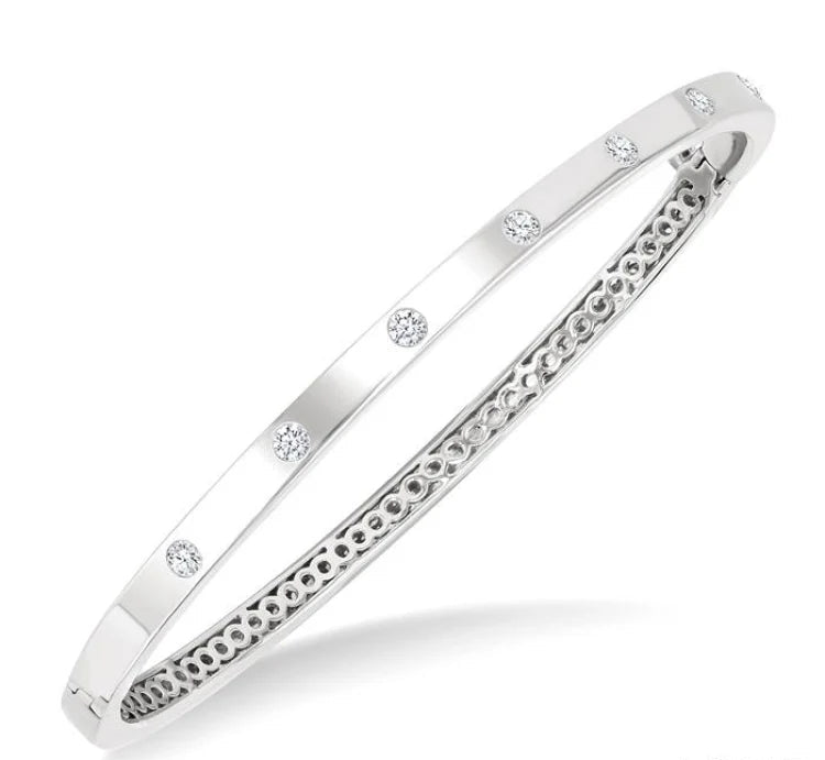 3/8 Ctw Flush Bezel Set Diamond Fashion Bangle in 14K White Gold