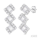 1/3 Ctw Zig-Zag Fusion Baguette and Round Cut Diamond Fashion Earrings in 10K White Gold
