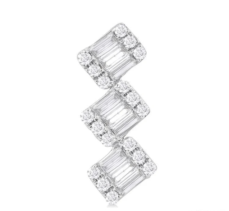 1/3 Ctw Zig-Zag Fusion Baguette and Round Cut Diamond Fashion Earrings in 10K White Gold
