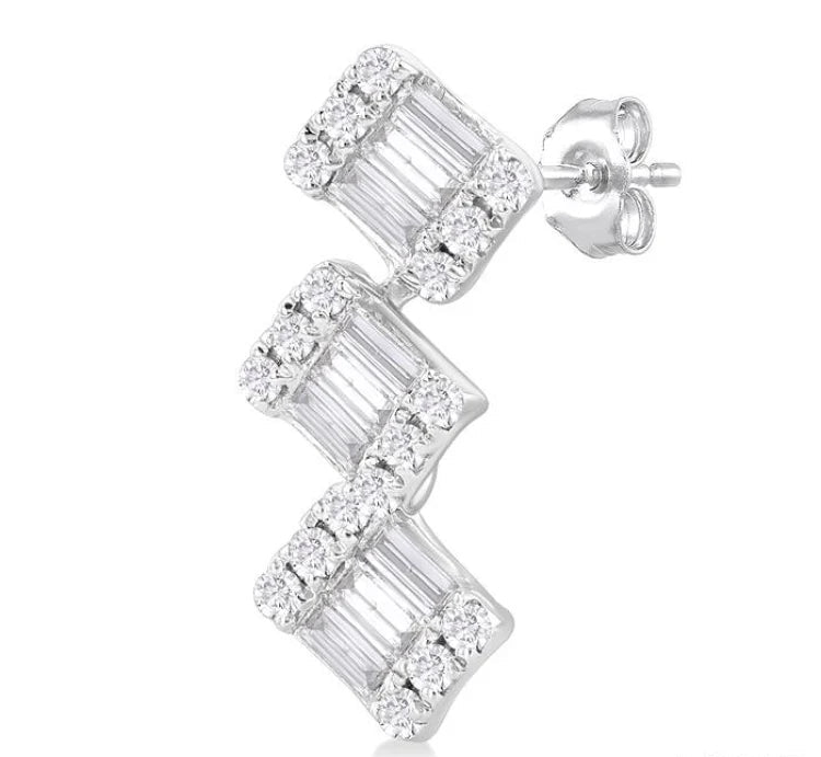 1/3 Ctw Zig-Zag Fusion Baguette and Round Cut Diamond Fashion Earrings in 10K White Gold