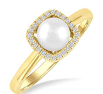 Load image into Gallery viewer, 6 MM Cushion-Shaped Cultured Pearl and 1/10 Ctw Petite Round Cut Diamond Halo Ring in 10K Yellow Gold