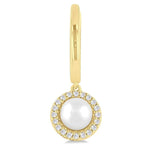 Load image into Gallery viewer, 5.5 MM Round Shape Cultured Pearl and 1/8 Ctw Petite Round Cut Diamond Halo Fashion Huggies in 10K Yellow Gold