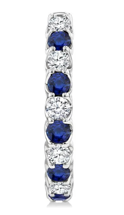 2.5 MM Sapphire and 1 Ctw Round Cut Inside-Out Diamond Precious Hoop Earrings in 14K White Gold