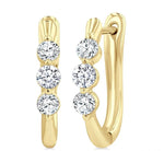 Load image into Gallery viewer, 1/2 Ctw 3-Stone Round Cut Diamond Fashion Hoop Earring in 14K Yellow Gold