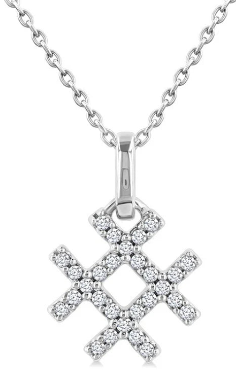 1/10 Ctw Petite Hashtag Motif Round Cut Diamond Fashion Pendant With Chain in 10K White Gold