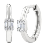 Load image into Gallery viewer, 1/10 Ctw Petite Rectangular Center Fusion Baguette and Round Cut Diamond Fashion Huggies in 10K White Gold