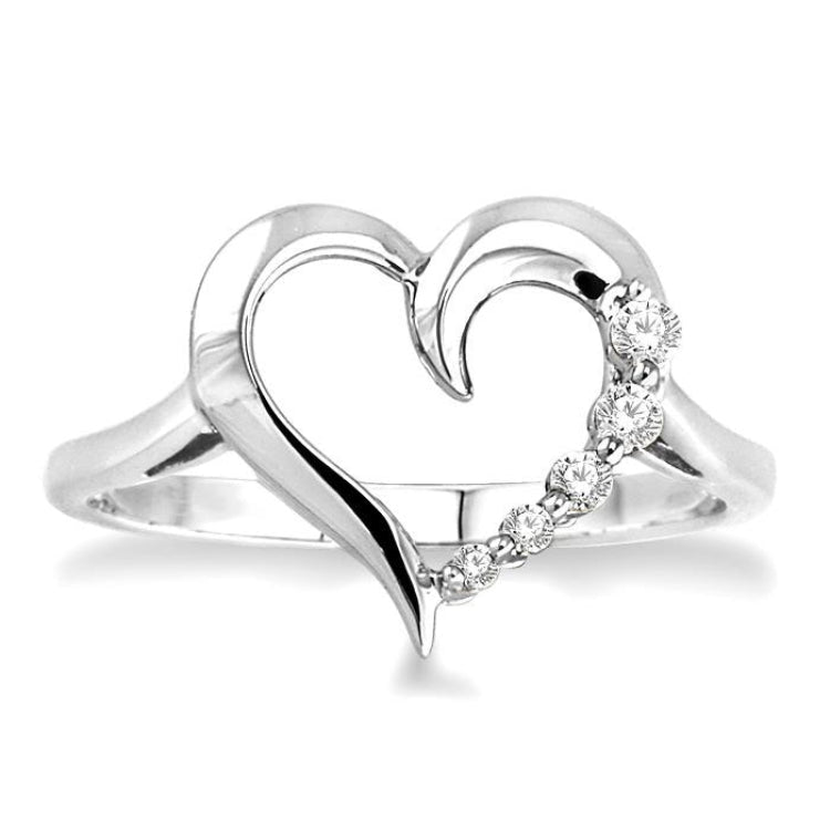 1/10 Ctw Round Cut Diamond Journey Heart Ring in 14K White Gold
