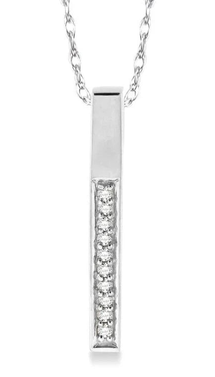1/10 Ctw Round Cut Diamond Stick Pendant in 10K White Gold with Chain