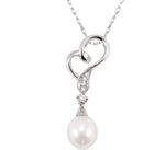 Load image into Gallery viewer, 9x7 MM Briolette Cut Cultured Pearl and 1/20 Ctw Round Cut Diamond Drop Pendant in 10K White Gold with Chain