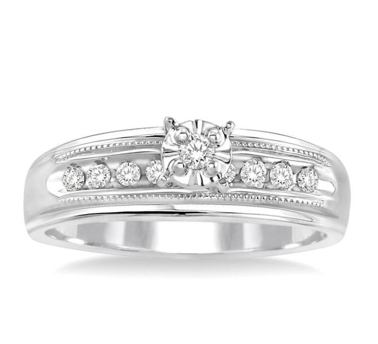 1/8 Ctw Round Cut Diamond Engagement Ring in 10K White Gold