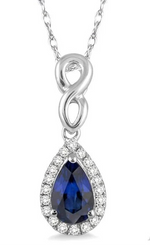 Load image into Gallery viewer, 6x4 MM Pear Shape Sapphire and 1/10 Ctw Round Cut Diamond Pendant in 14K White Gold with Chain