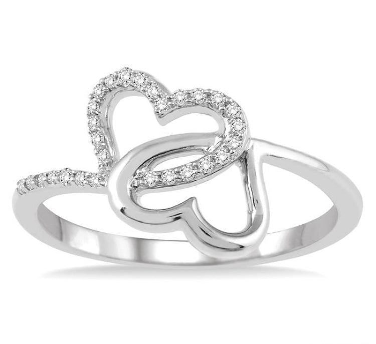 1/10 Ctw Round Cut Diamond Twins Heart Shape Ring in 14K White Gold