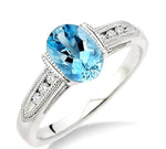 Load image into Gallery viewer, 8x6 MM Oval Shape Aquamarine and 1/10 Ctw Diamond Ring in 14K White Gold