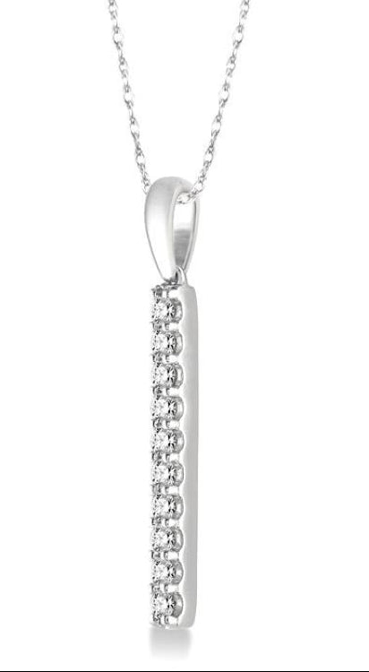 1/5 Ctw Vertical Bar Round Cut Diamond Pendant With Link Chain in 14K White Gold