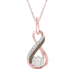 Load image into Gallery viewer, 1/5 Ctw Winding Brown &amp; White Round Cut Diamond Lovebright Pendant With Link Chain in 14K Rose Gold