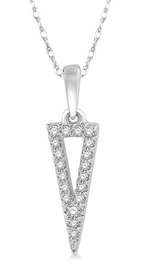 Load image into Gallery viewer, 1/10 Ctw Hollow Center Inverted Triangle Round Cut Diamond Pendant With Chain in 10K White Gold