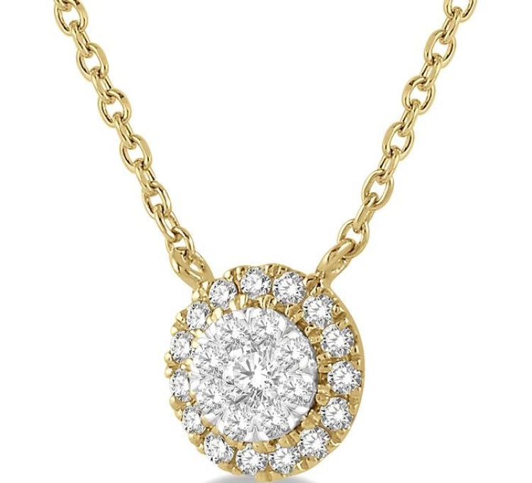 1/6 Ctw Circular Round Cut Diamond Lovebright Pendant With Chain in 14K Yellow and White Gold
